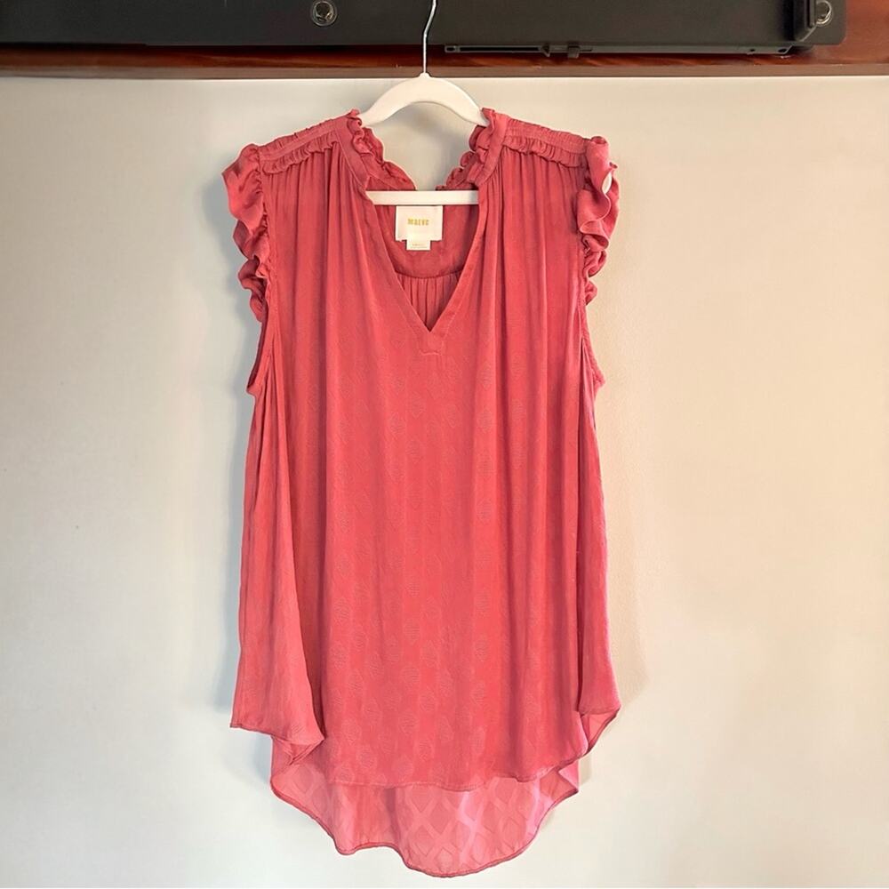 Anthropologie Maeve Suva Ruffled V-Neck Top – Pink, Small